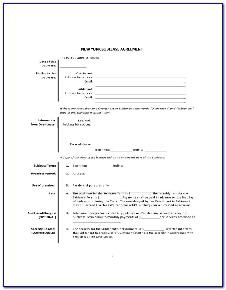 New York Tenant Lease Agreement Form
