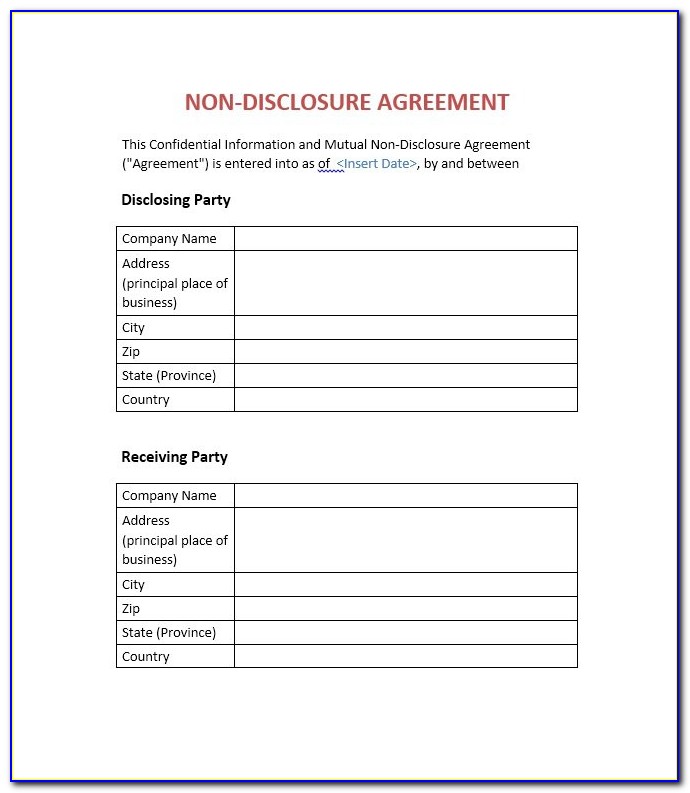 Non Disclosure Agreement Form Free Download