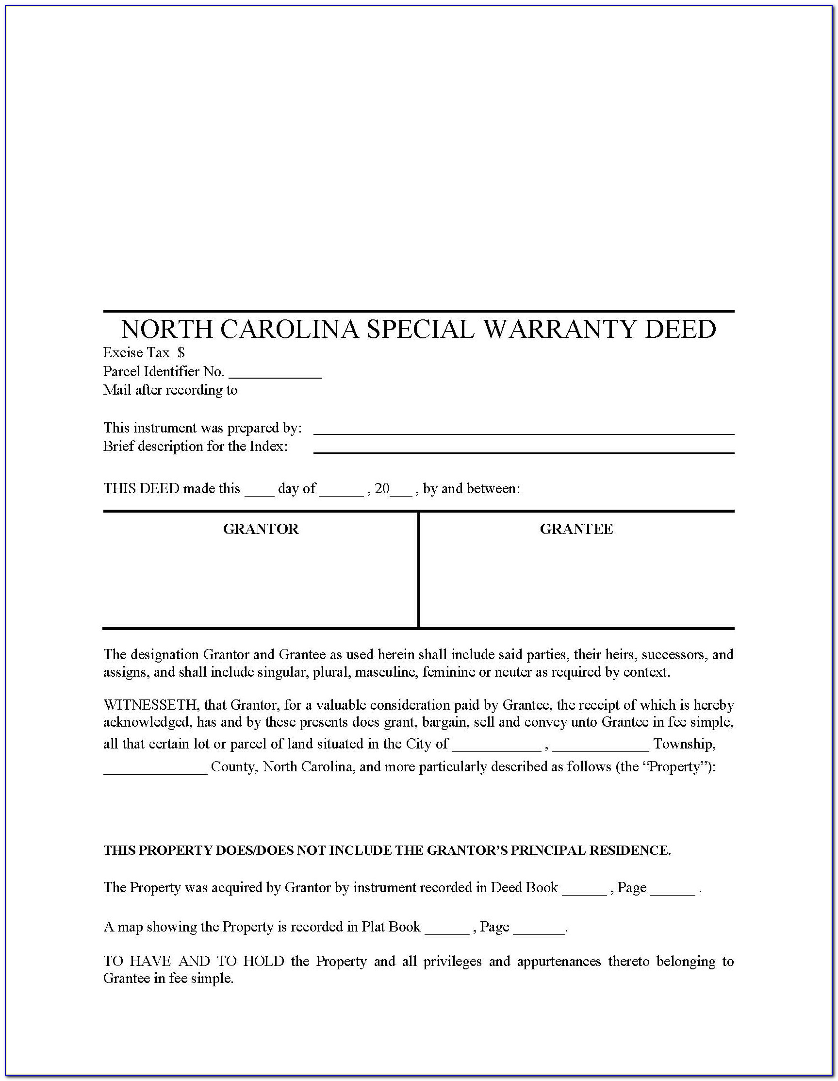 North Carolina Bar Association Special Warranty Deed Form