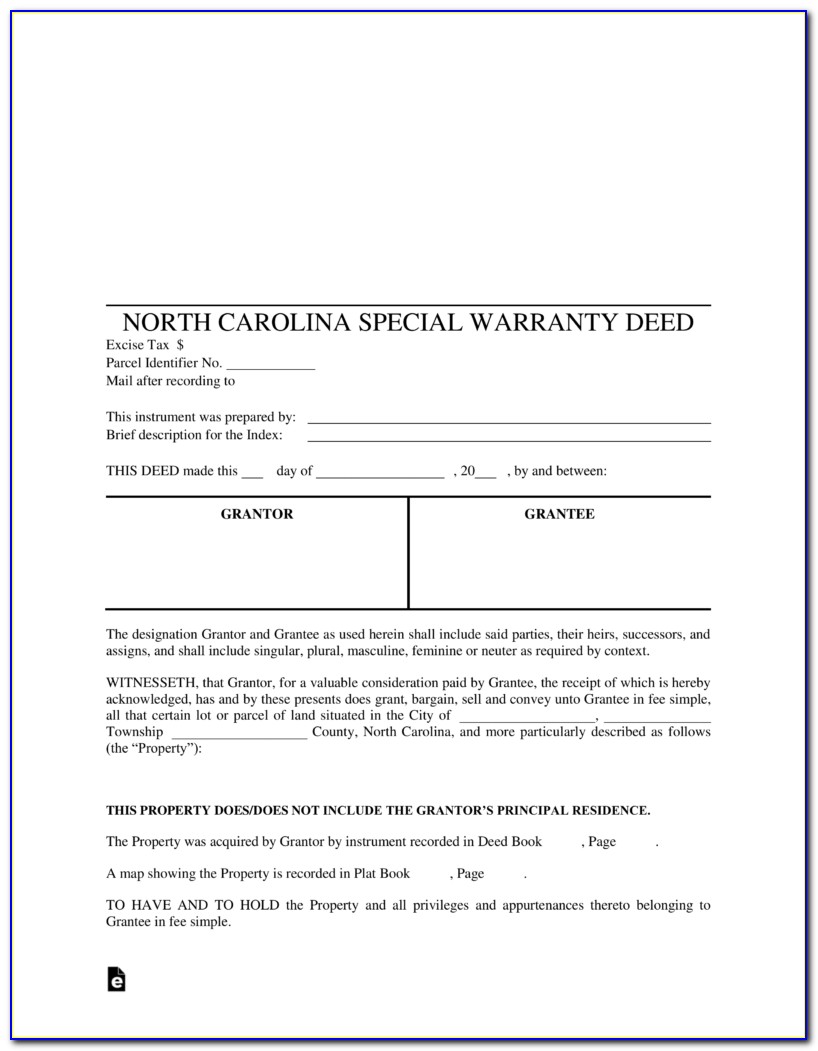 North Carolina Special Warranty Deed Form