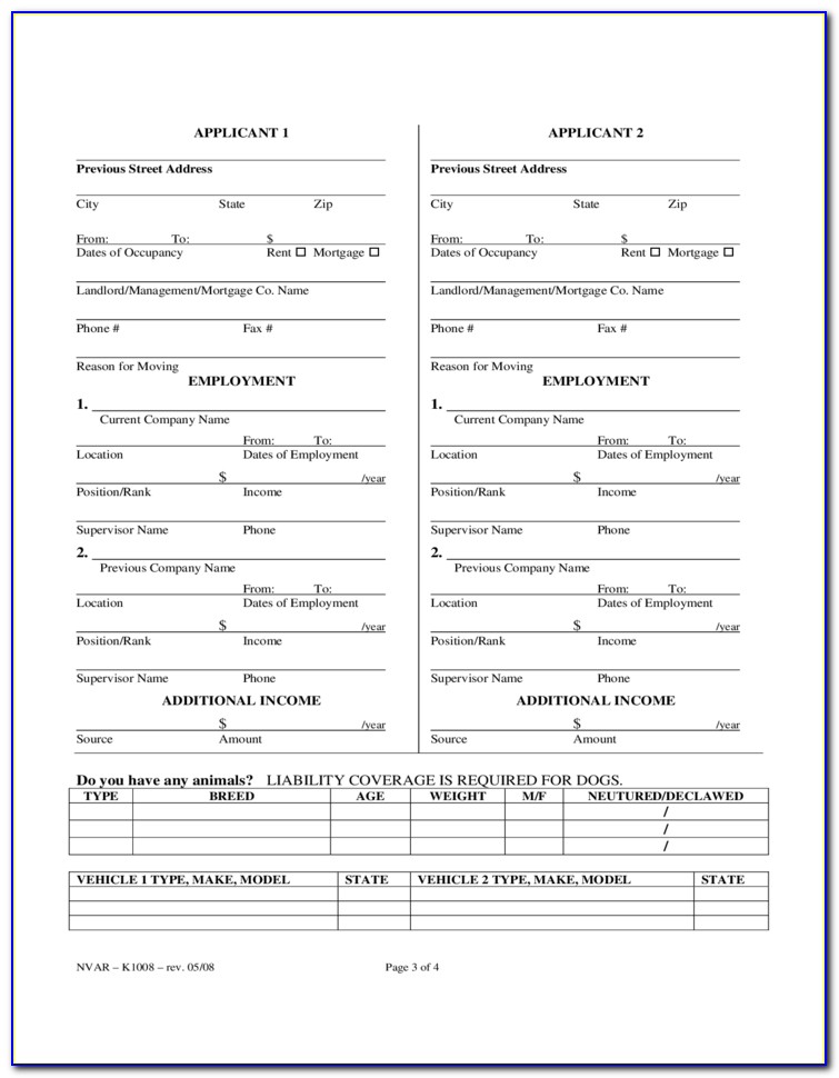 Northern Virginia Rental Application Form