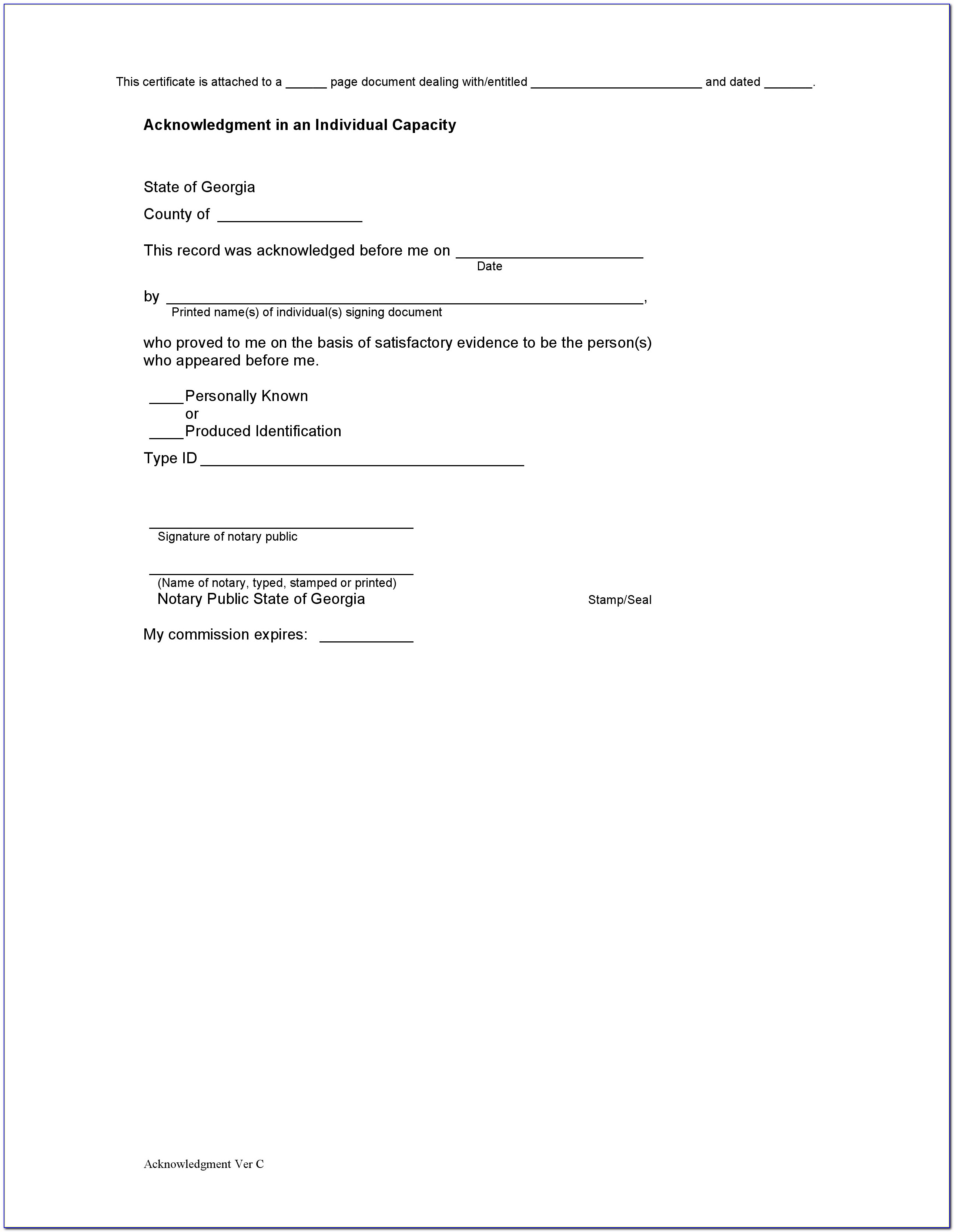 Notary Acknowledgement Form Washington State