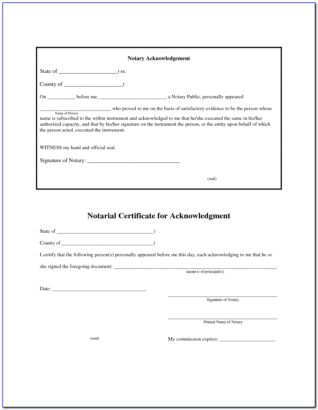 Notary Acknowledgement Forms