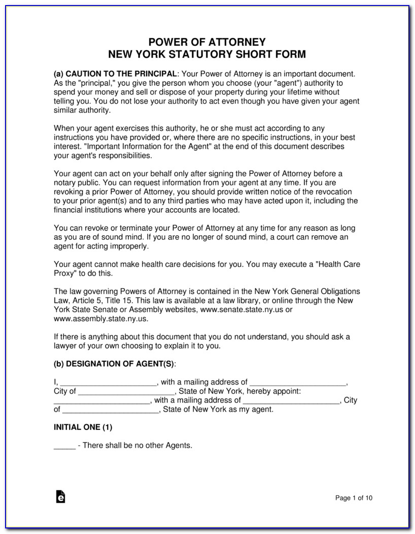 Nys Power Of Attorney Form For Corporations