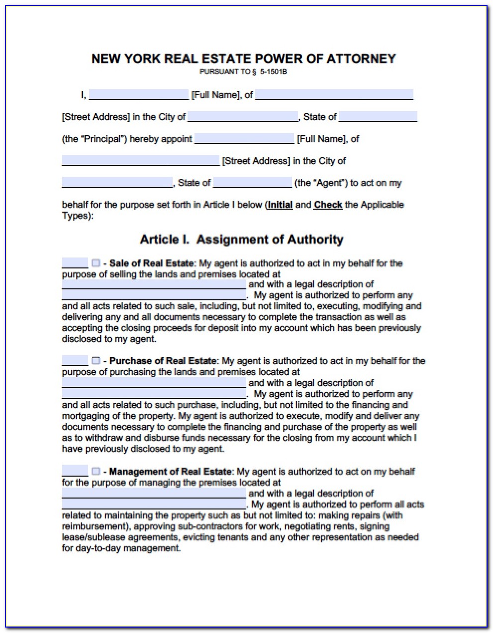 Nys Power Of Attorney Form Pdf