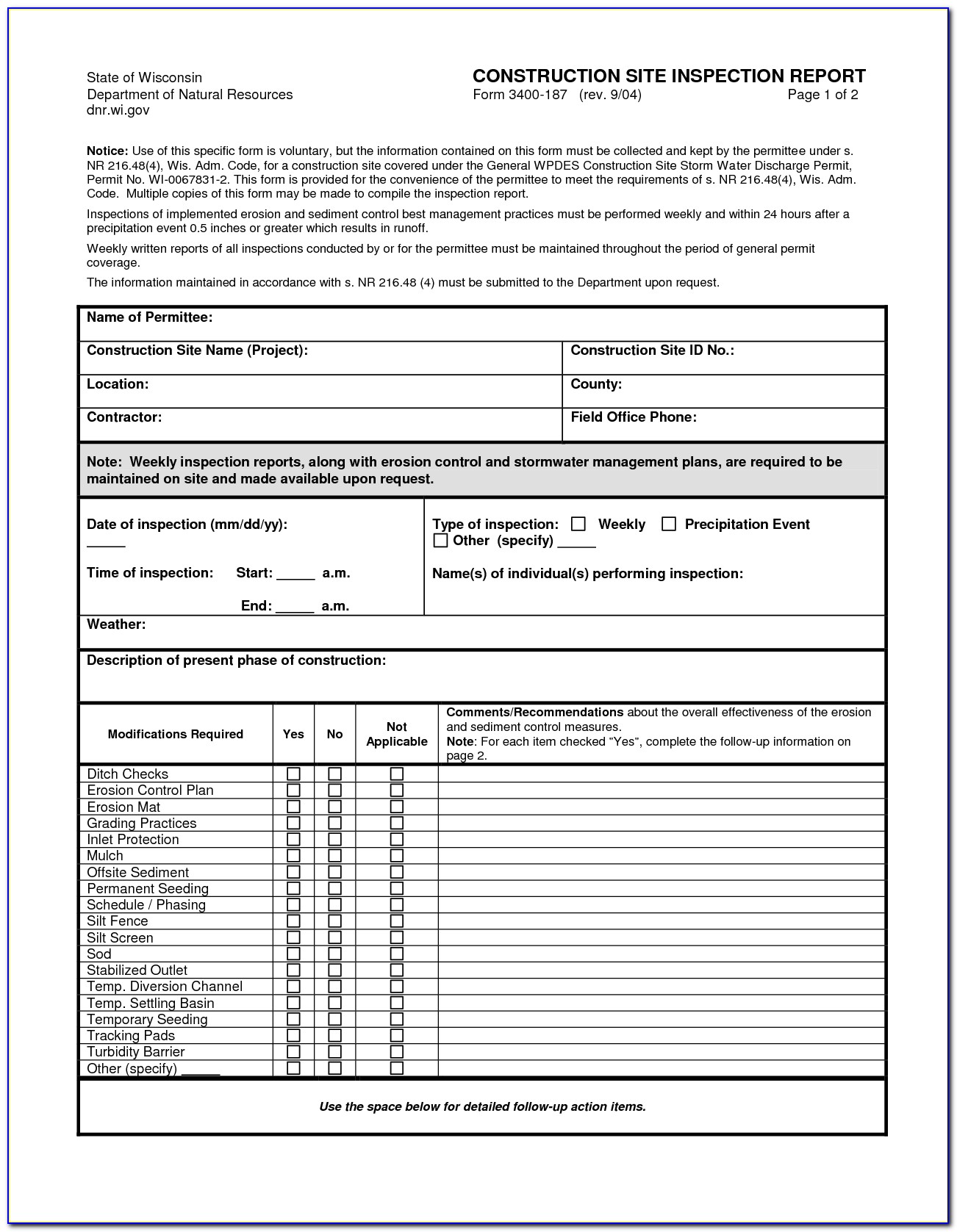 Nysdec Swppp Inspection Form