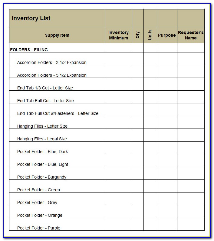 Office Supplies Inventory Checklist Template