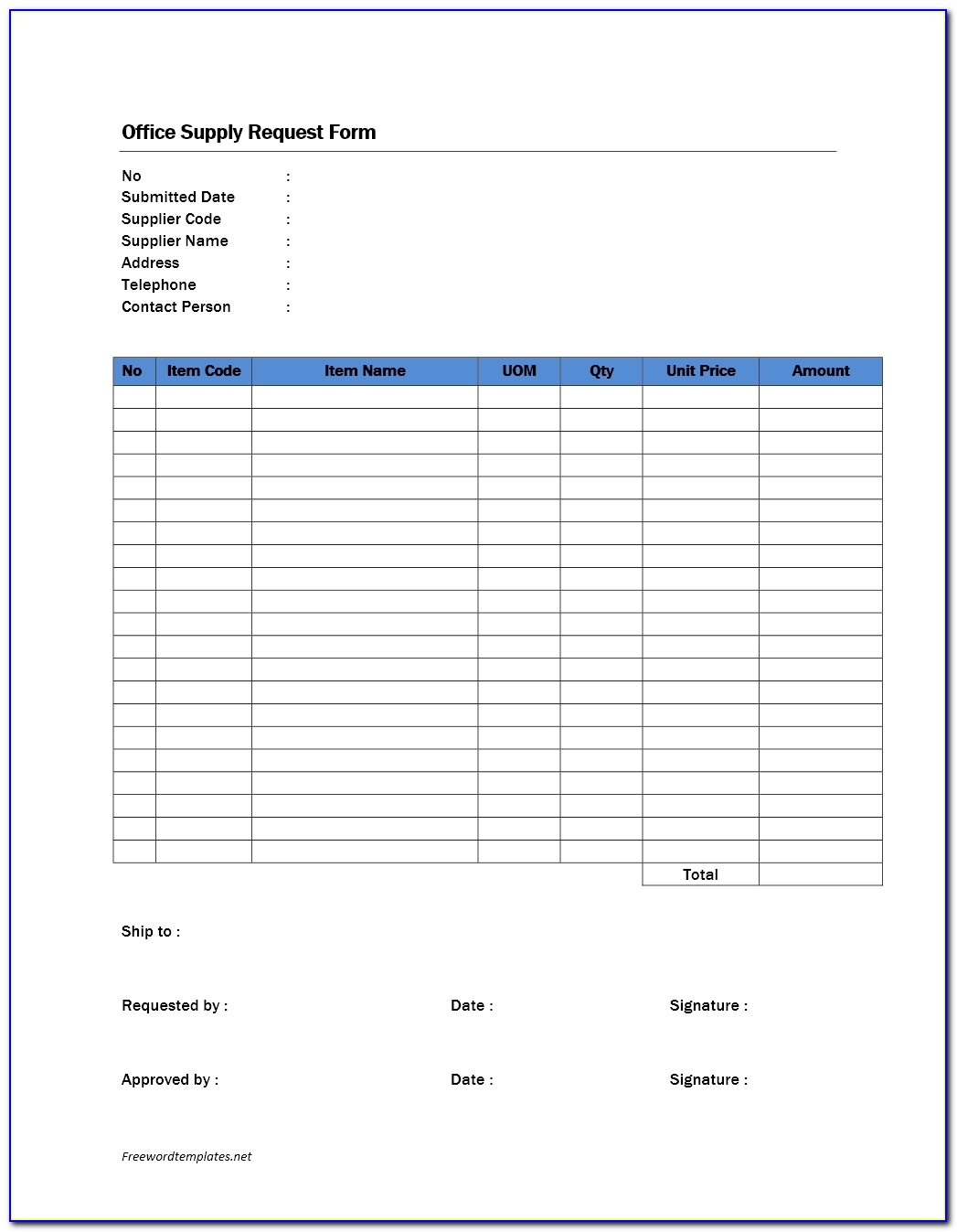 Office Supply Form Template