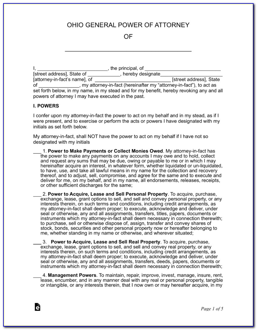 Ohio General Power Of Attorney Form Free