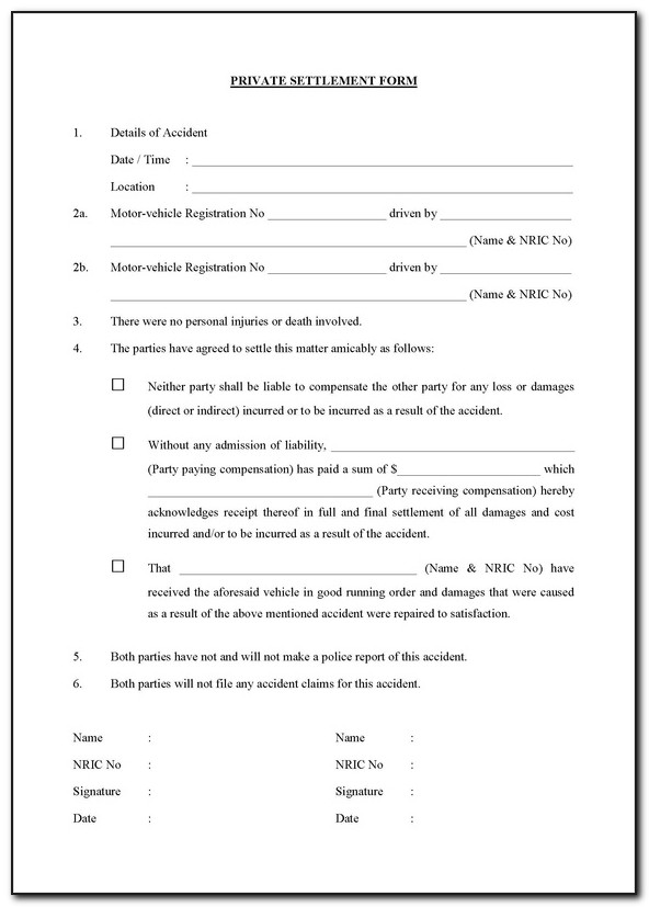 Ontario Car Accident Private Settlement Form