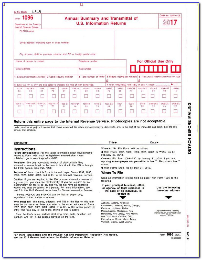Order 1096 And 1099 Forms