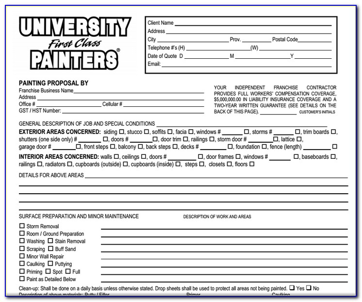 Painting Estimate Proposal Form Free