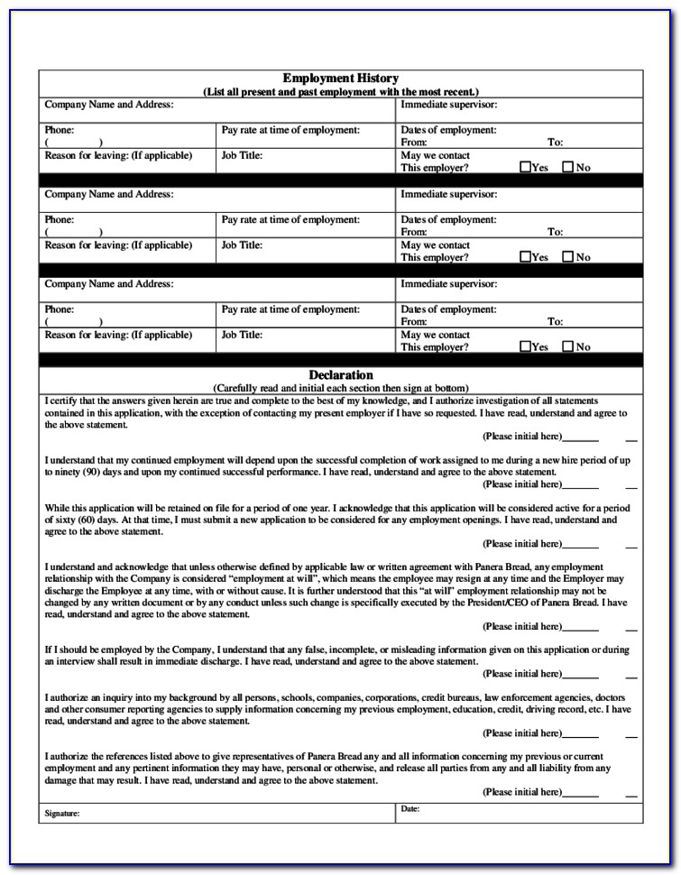 Panera Bread Jobs Application Form