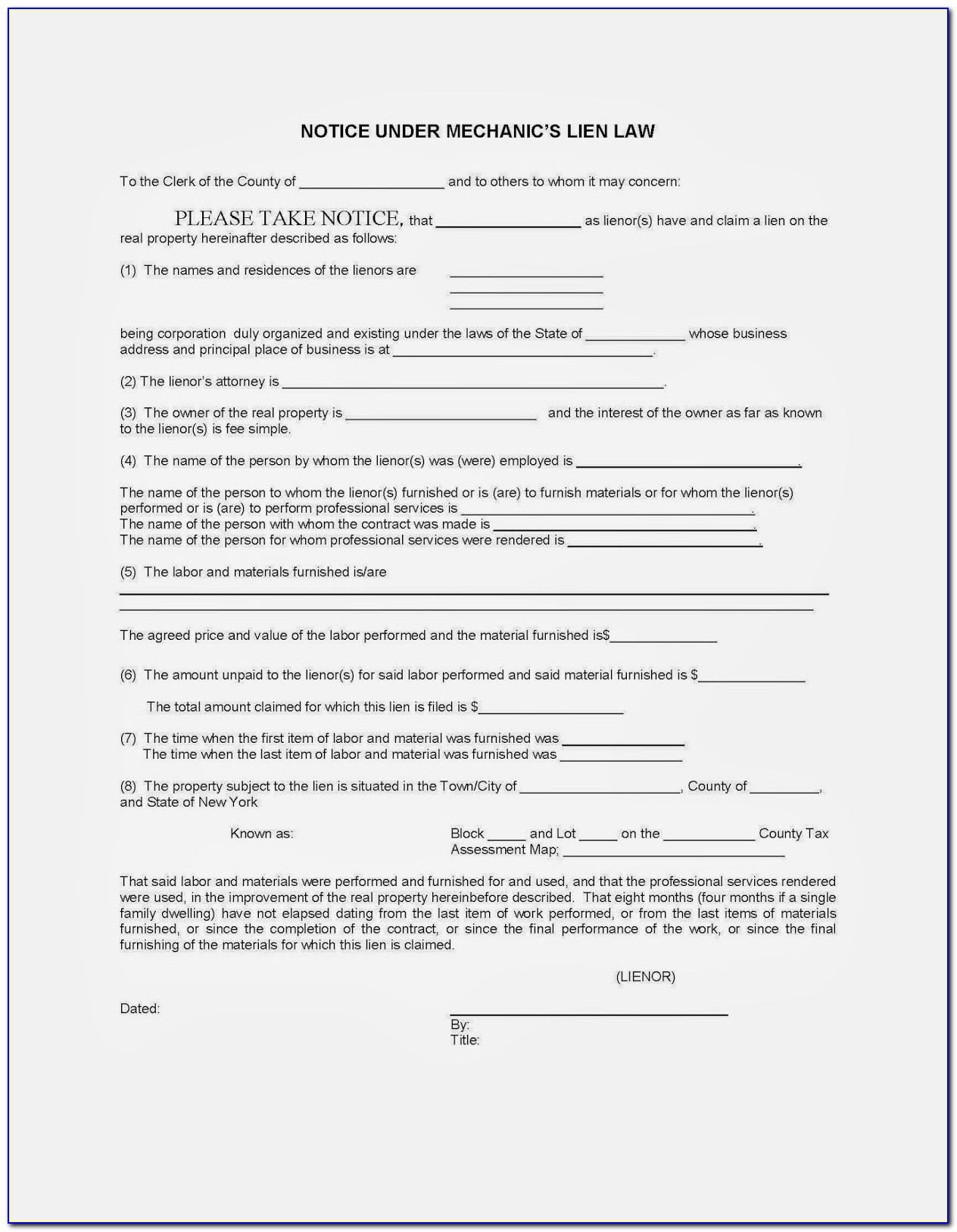Partial Lien Waiver Form New York