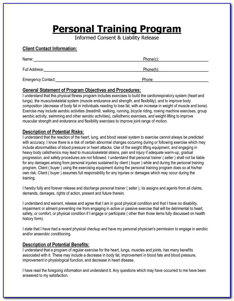 Personal Training Waiver Forms