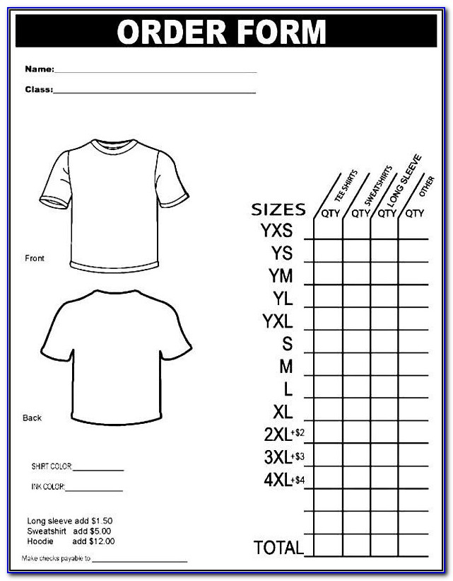 Personalized T Shirt Order Form Template
