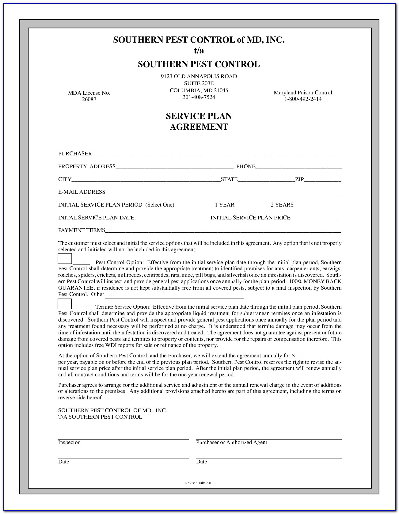 Pest Control Service Agreement Contract Form Resume Examples 
