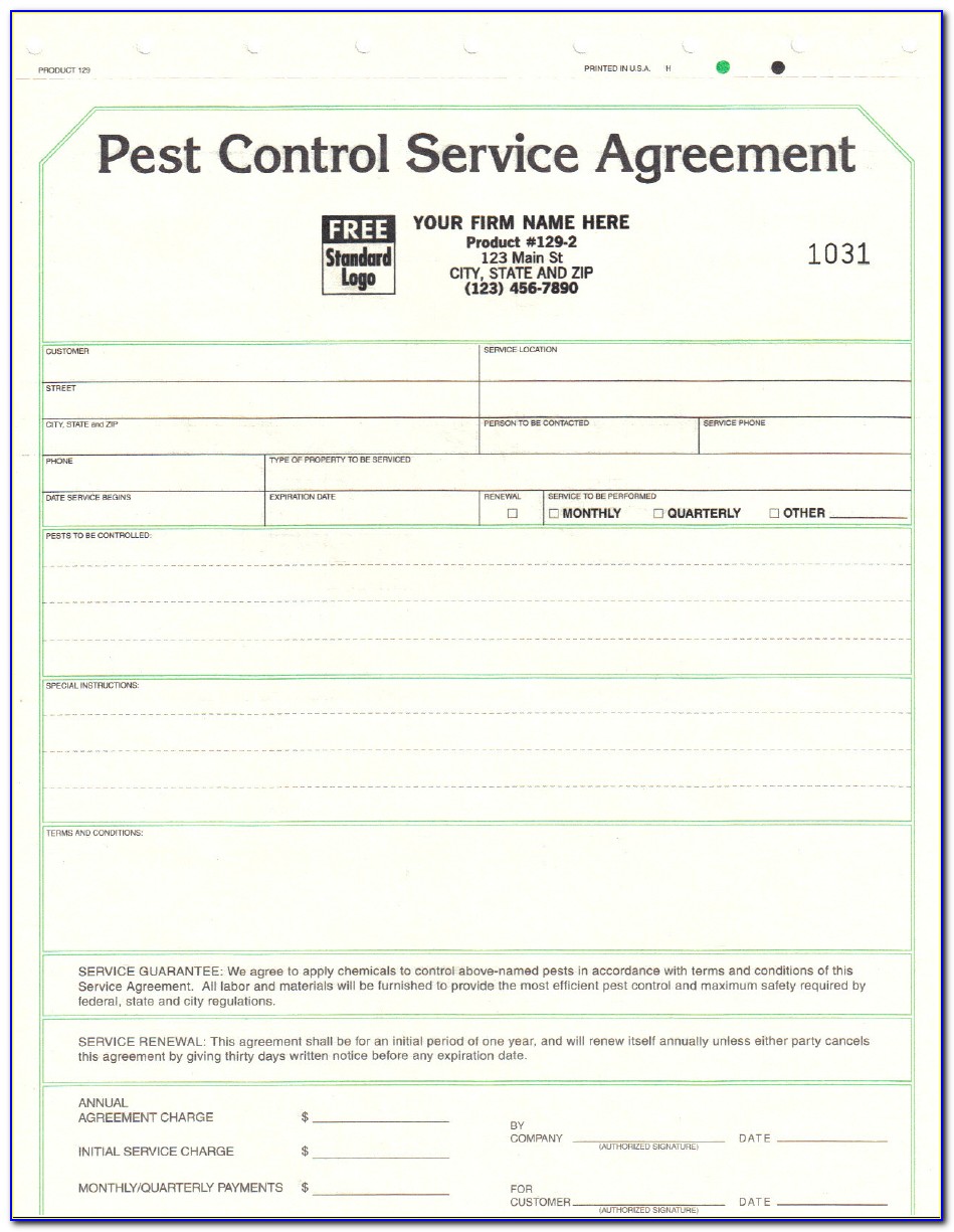 Pest Control Service Agreement Form