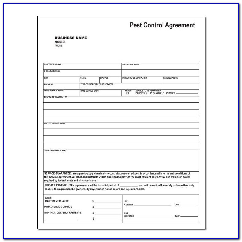 Pest Control Service Agreement Format