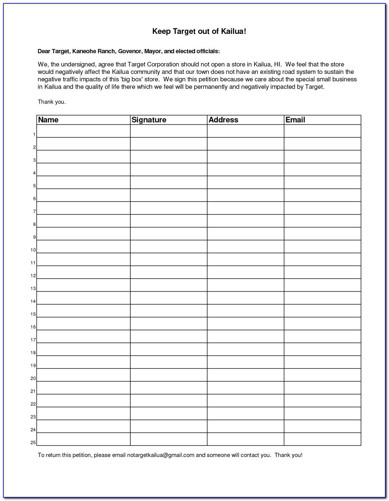 Petition Forms Templates
