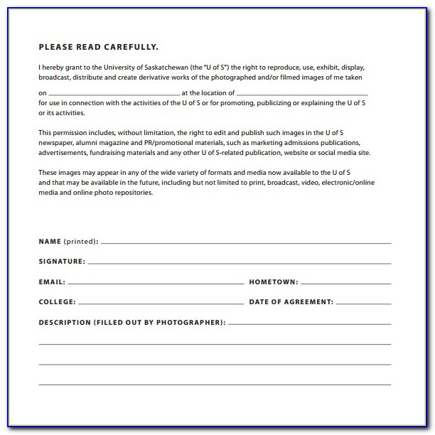 Photo Print Release Form Template Free