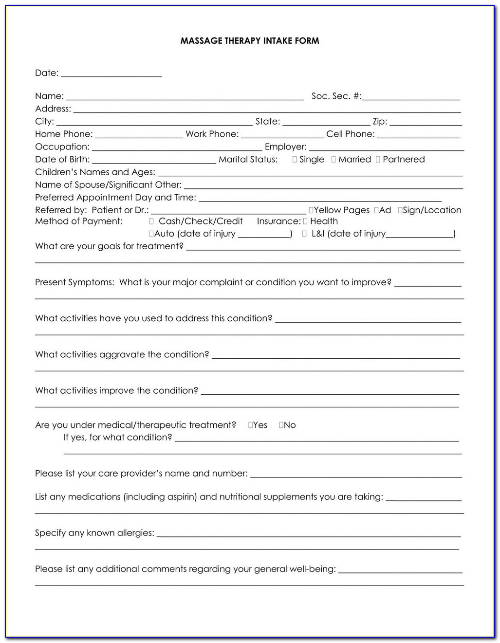 Physical Therapy Intake Forms
