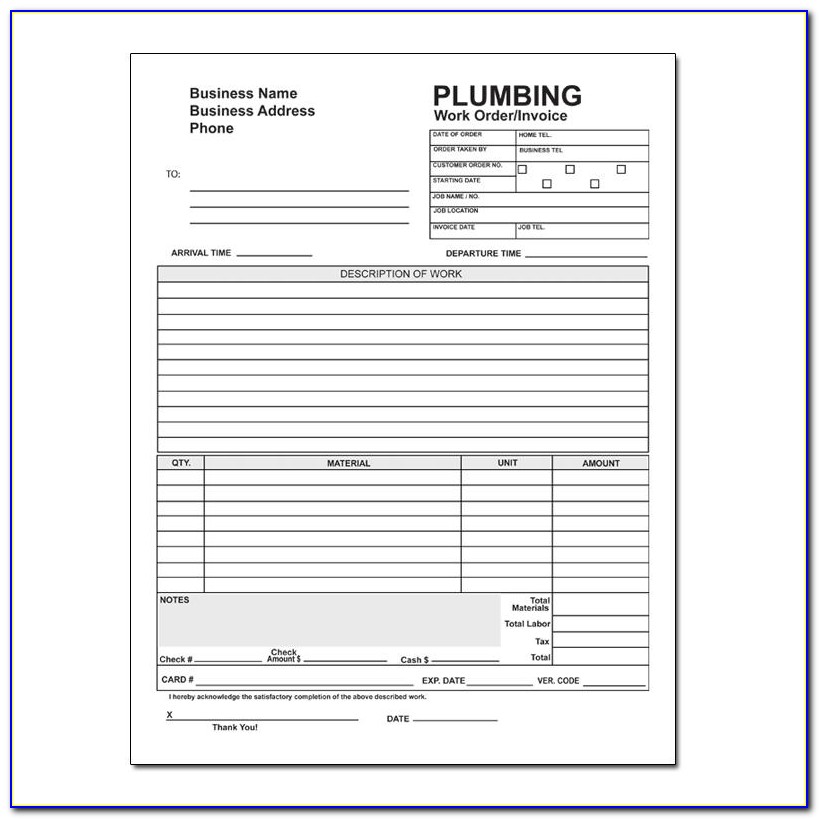 Plumbing Work Order Forms