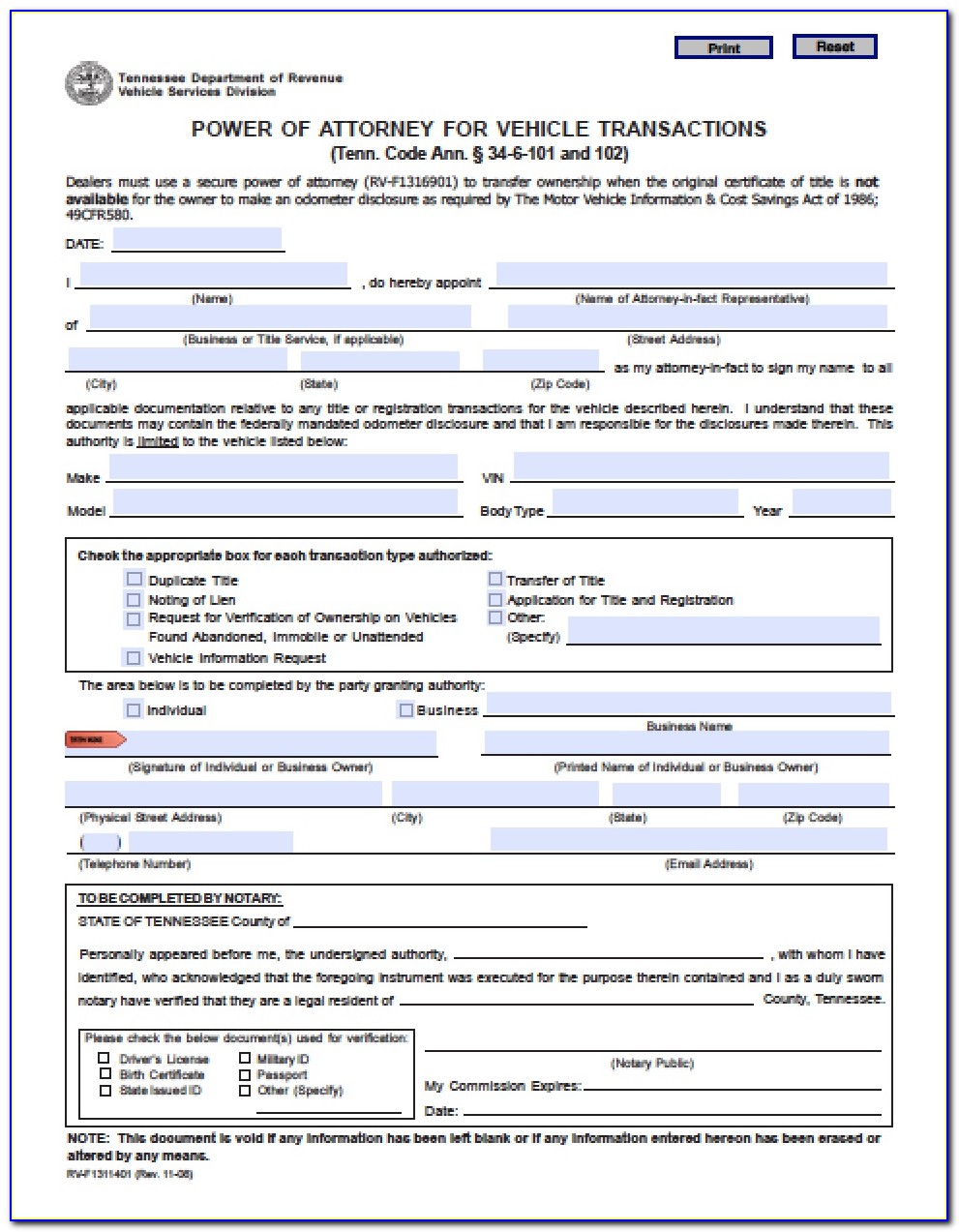 Power Of Attorney Form Free California