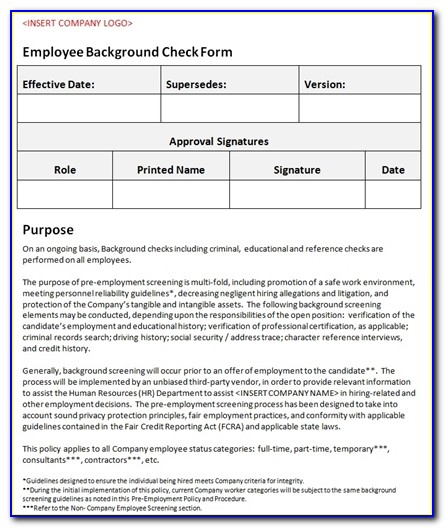 Pre Employment Background Check Release Form