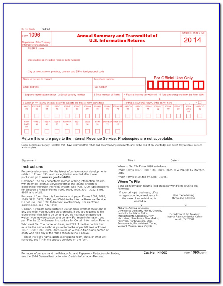 Printable 1096 Form 2015