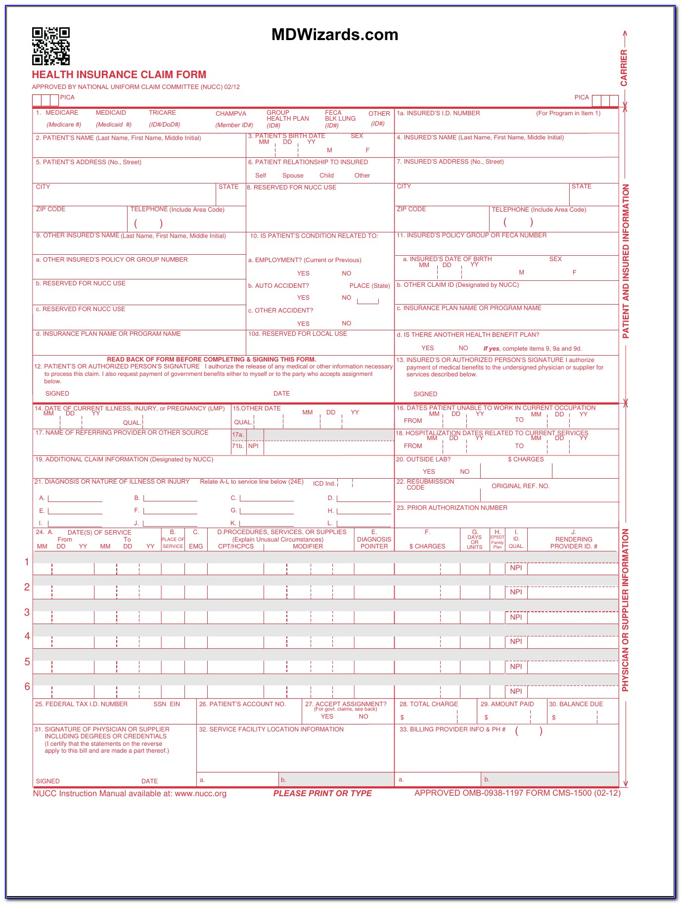 Printable Blank Hcfa 1500 Form