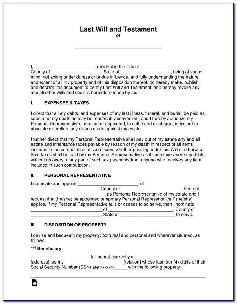 Printable Last Will And Testament Forms