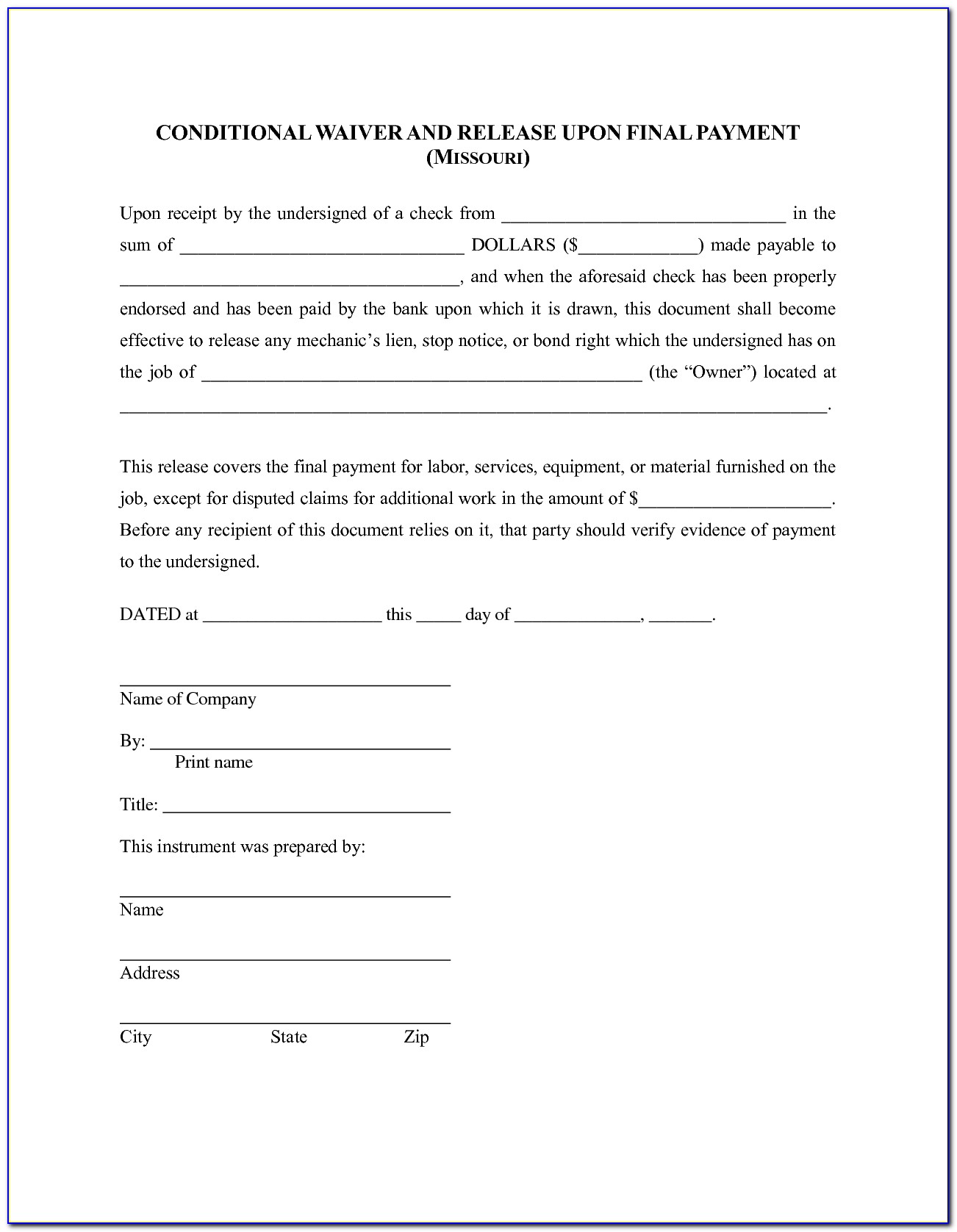 Printable Mechanic's Lien Form Tennessee