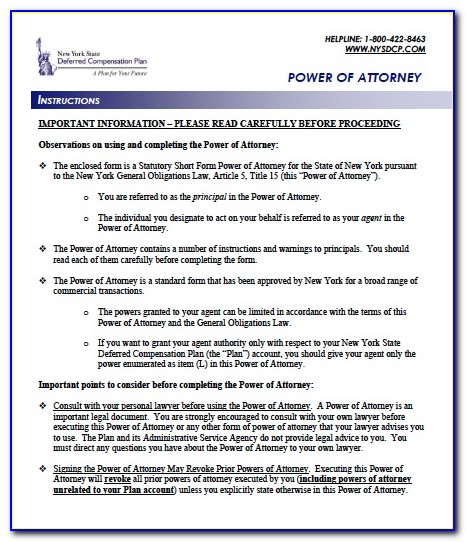 Printable Power Of Attorney Form Ny