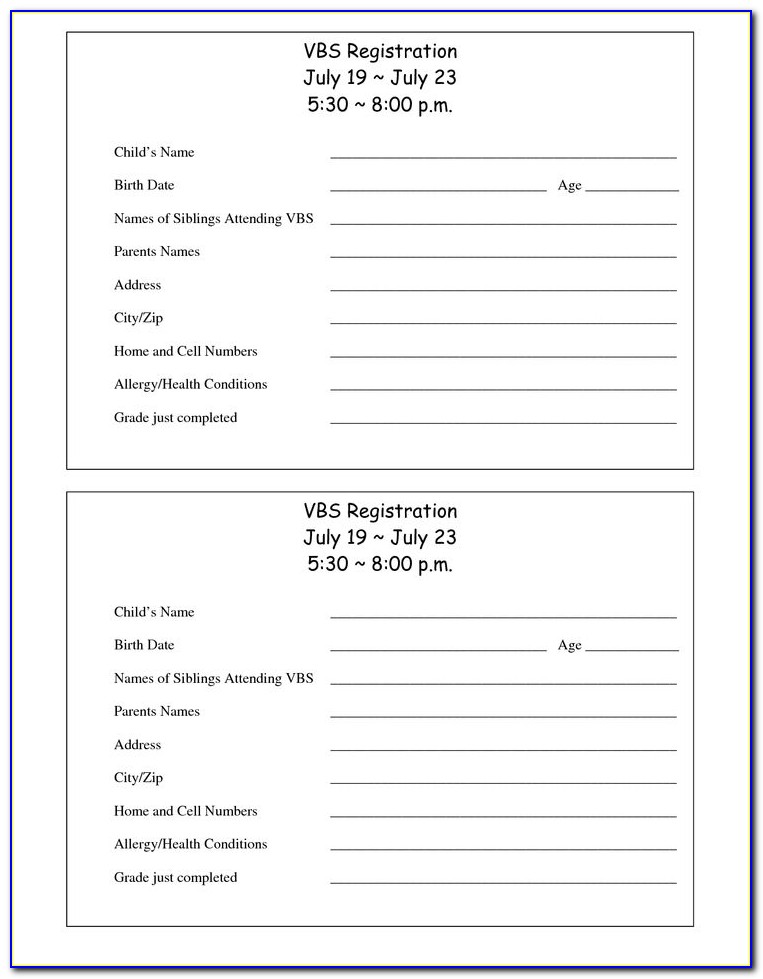 Printable Registration Forms For Vacation Bible School