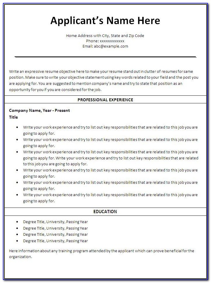 Printable Resume Templates For Highschool Students