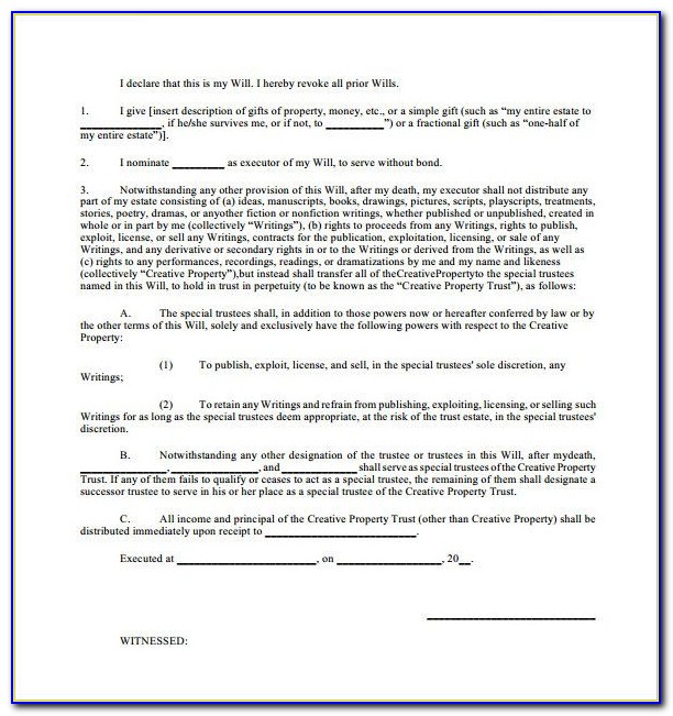 Sample Will Form – 13+ Free Samples, Examples, Format In Free Printable Wills