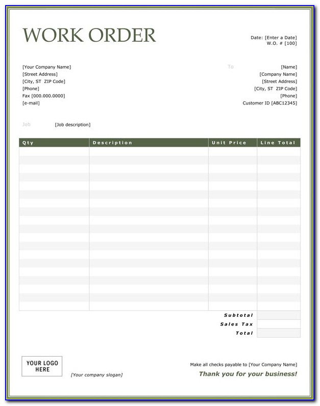 Printable Work Order Request Form