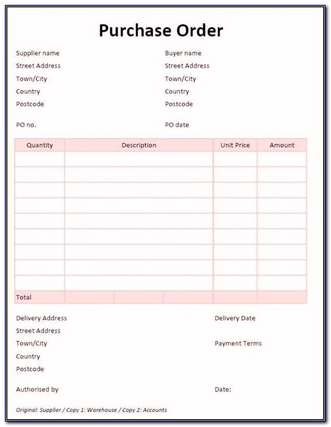 Purchase Order Form Excel Free