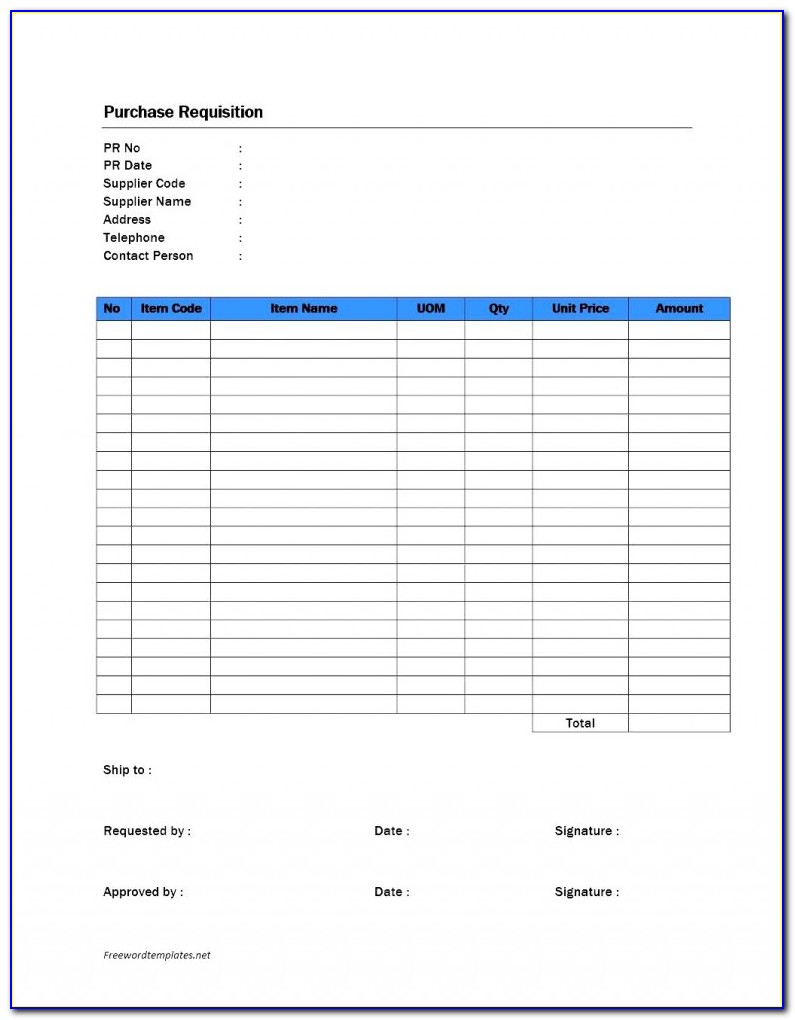 Purchasing Order Form Excel