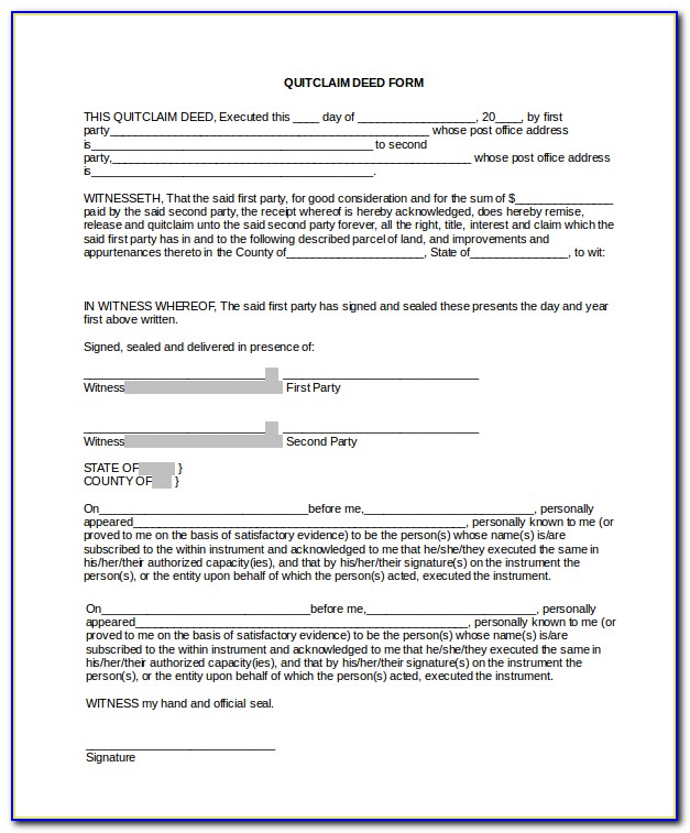 Quick Claim Deed Form Free Download