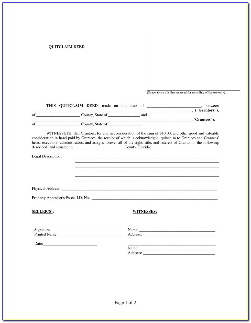 Quit Claim Deed Form Free Download Colorado