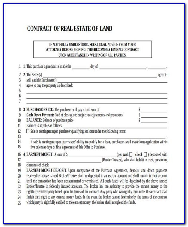 Real Estate Land Contract Form