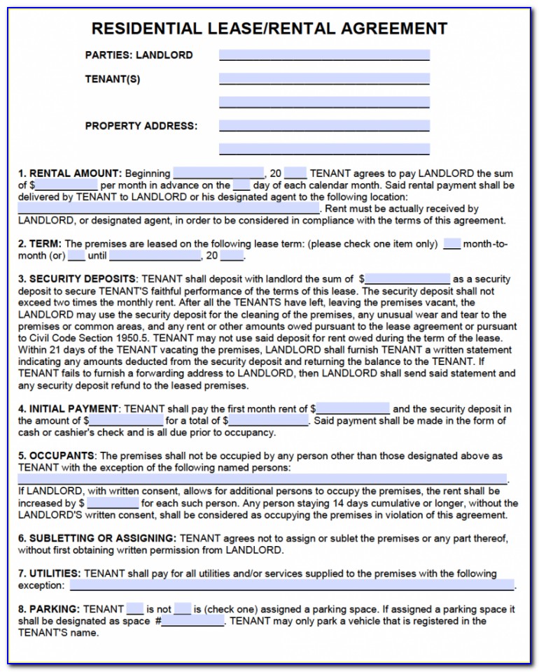 Rent Lease Agreement Form Pdf