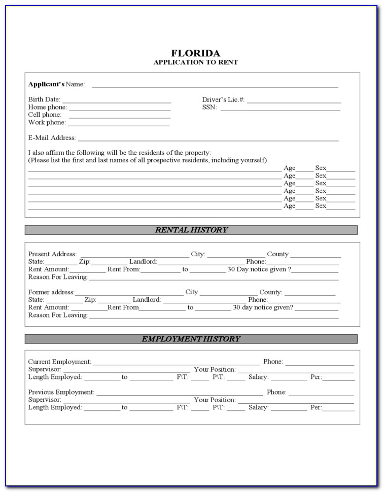 Rental Application Form Florida
