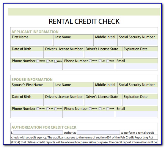 Rental Credit Check Form Pdf