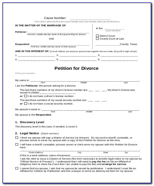 Response To Divorce Petition Texas Form