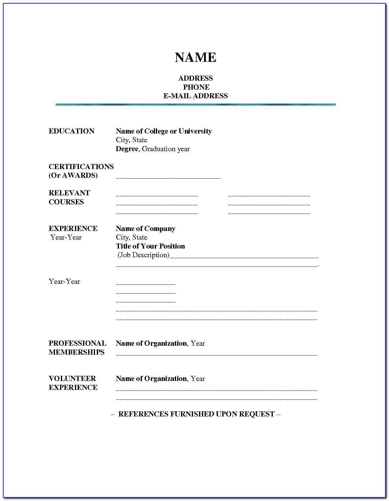 Resume Blank Form Download