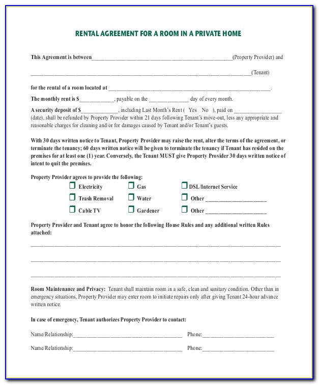 Room For Rent Rental Agreement Forms