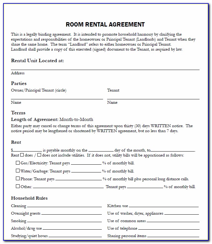 Room Rental Agreement Form Free Alberta